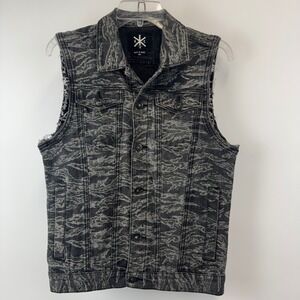 Kill City Men's Small Gray Camo Trucker Vest Stretch Denim Grunge